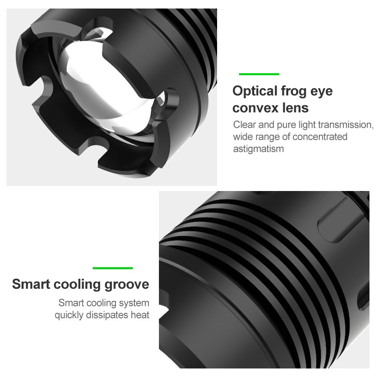 Long Style Micro USB Charging Outdoor Waterproof P90 + COB LED Flashlight, Support Power Display & Telescopic Focusing & 7-level Brightness Adjustment, P90