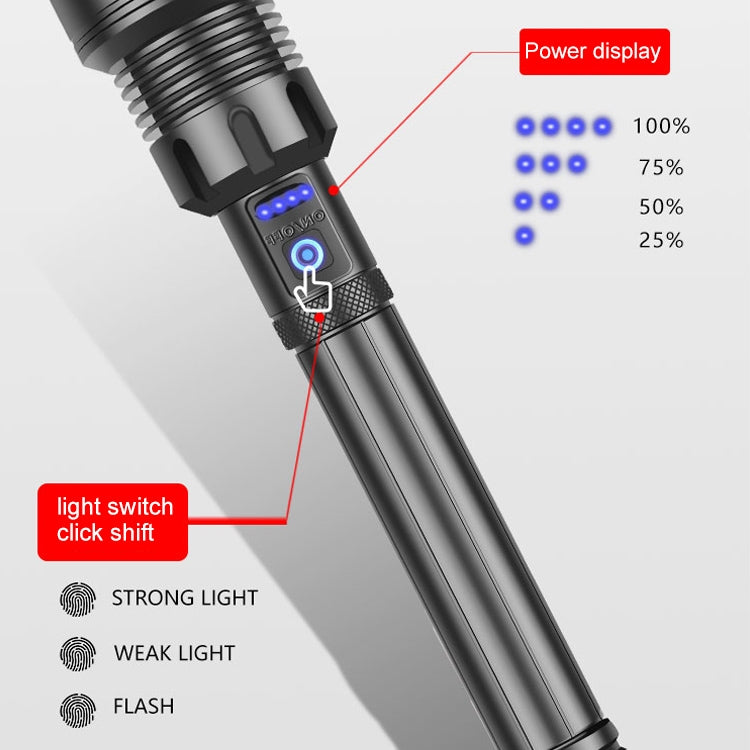 Long Style Micro USB Charging Outdoor Waterproof P90 + COB LED Flashlight, Support Power Display & Telescopic Focusing & 7-level Brightness Adjustment, P90
