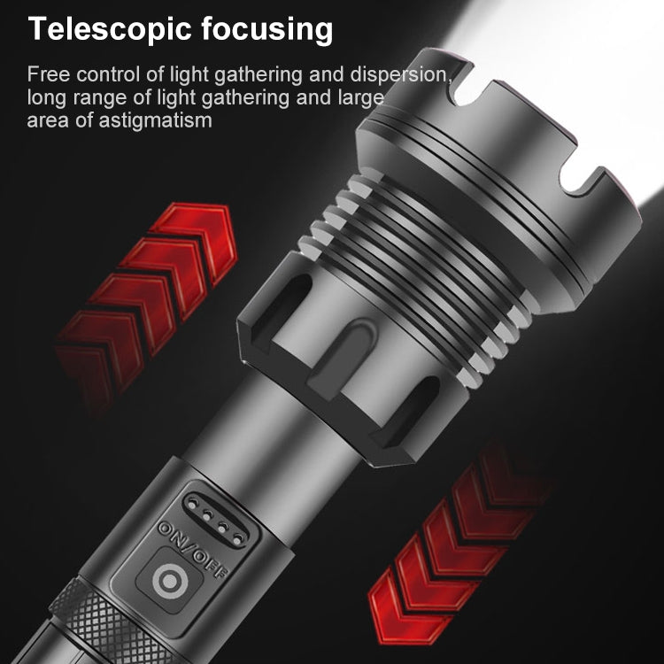 Long Style Micro USB Charging Outdoor Waterproof P90 + COB LED Flashlight, Support Power Display & Telescopic Focusing & 7-level Brightness Adjustment, P90