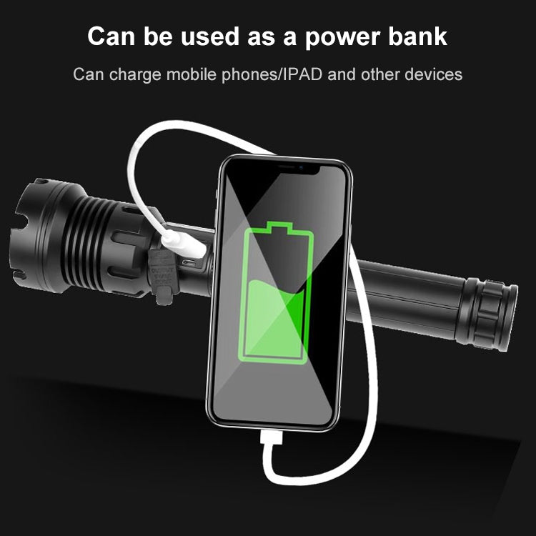 Long Style Micro USB Charging Outdoor Waterproof P90 + COB LED Flashlight, Support Power Display & Telescopic Focusing & 7-level Brightness Adjustment, P90