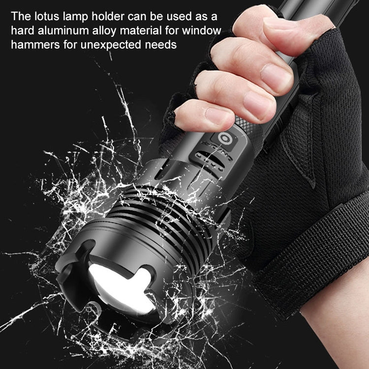 Long Style Micro USB Charging Outdoor Waterproof P90 + COB LED Flashlight, Support Power Display & Telescopic Focusing & 7-level Brightness Adjustment, P90