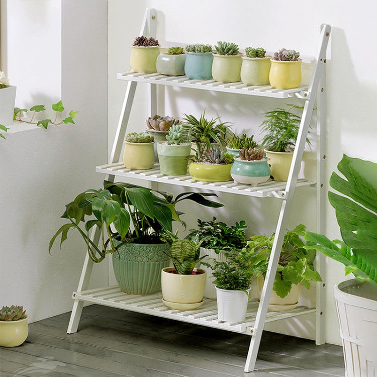Bamboo 3-Tier Hanging Plant Stand Planter Shelves Flower Pot Storage Rack Folding Display Shelving Plants Shelf, Width: 70cm, 3-Tier Width: 70cm(White), 3-Tier Width: 70cm(Apricot), 3-Tier Width: 70cm(Green)