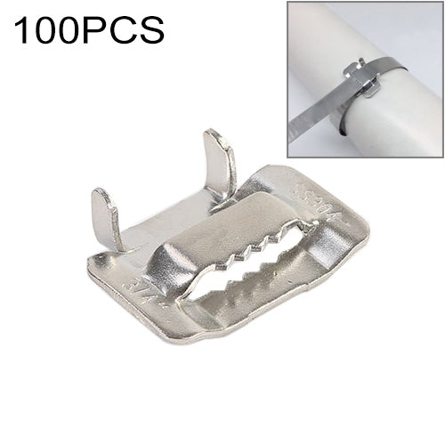 100 PCS 9.53mm 304 Stainless Steel Tie Lock Type Cable Wrapped Bundle Buckle, 9.53mm