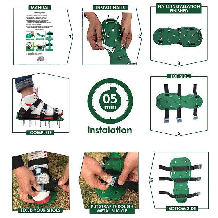 Garden Lawn Garden Tools Grass Ripper Spiked Shoes with 8 Metal Buckles, With 8 Metal Buckles (Green), With 8 Metal Buckles (Black)
