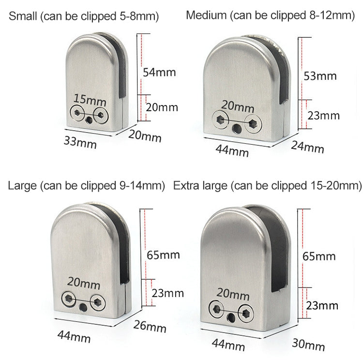 8-12mm Concave Curved Bottom Matte Polished 304 Stainless Steel Fixed Clip Railing Glass Wood Layer Board Clamp Bracket, 8-12mm, Curved Bottom, 304 Stainless Steel
