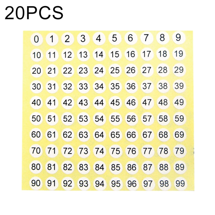 20 PCS Round Shape Number Sticker Shoe Size Label, Number 0-99, Number 0-99