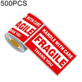 500 PCS Self-adhesive Outer Box English Warning Sticker Fragile Label, Size: 76x127mm, 76 x 127mm