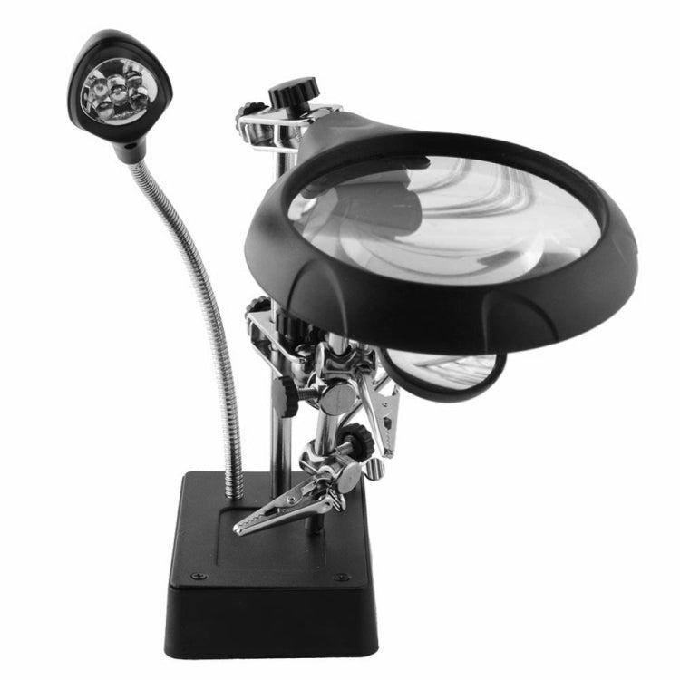5 LED Auxiliary Clip Magnifier AC/DC Interchangeable with Soldering Stand & Two Magnifier, EU Plug, 2.5X, EU Plug