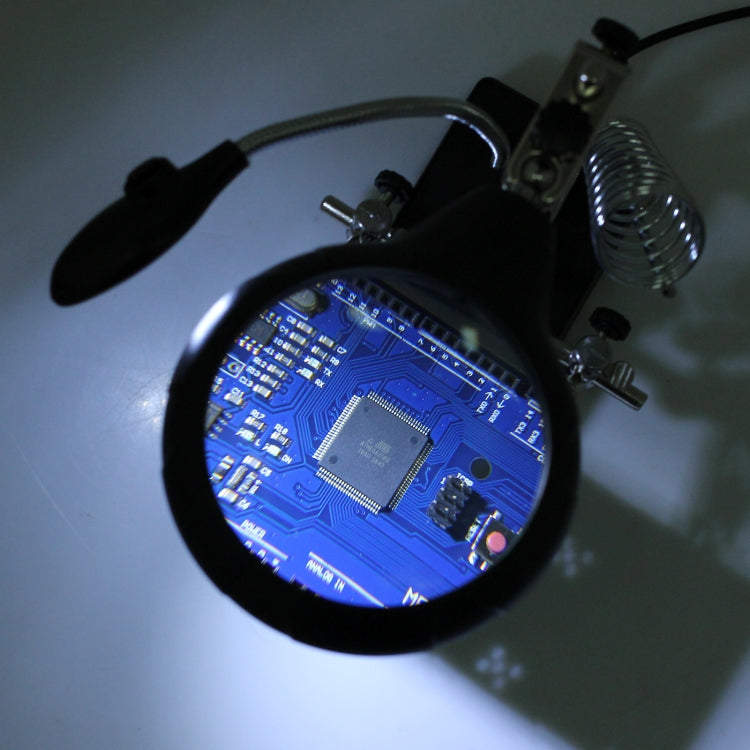 5 LED Auxiliary Clip Magnifier AC/DC Interchangeable with Soldering Stand & Two Magnifier, EU Plug, 2.5X, EU Plug