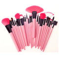 24 PCS Goat Hair Pink Handle Makeup Brush Set with Pink Pouch, 24pcs