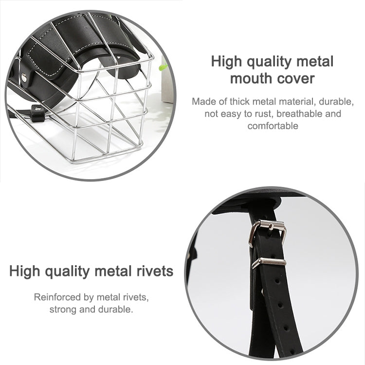 Steel Cage Style Dog Basket Wire Muzzle Protective Snout Cover with Leather Strap, Size: XXL, Size: XXL