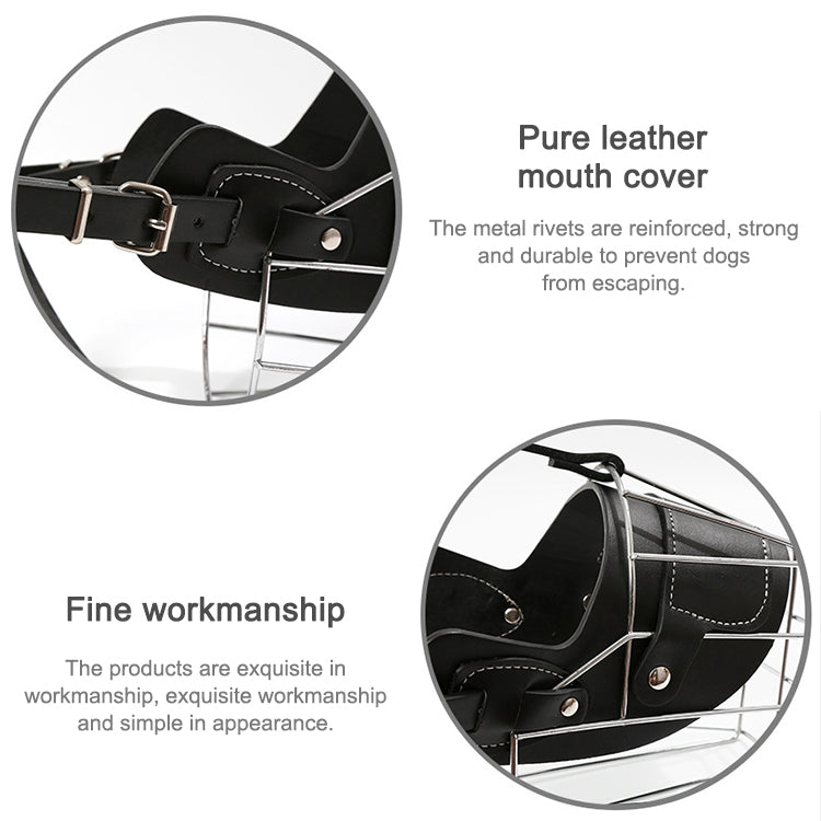 Steel Cage Style Dog Basket Wire Muzzle Protective Snout Cover with Leather Strap, Size: XXL, Size: XXL