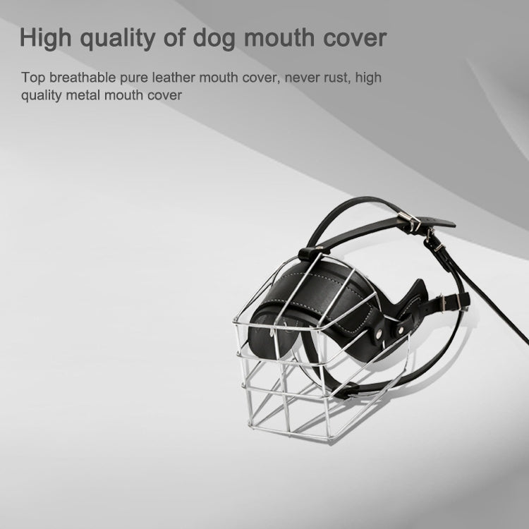 Steel Cage Style Dog Basket Wire Muzzle Protective Snout Cover with Leather Strap, Size: XXL, Size: XXL