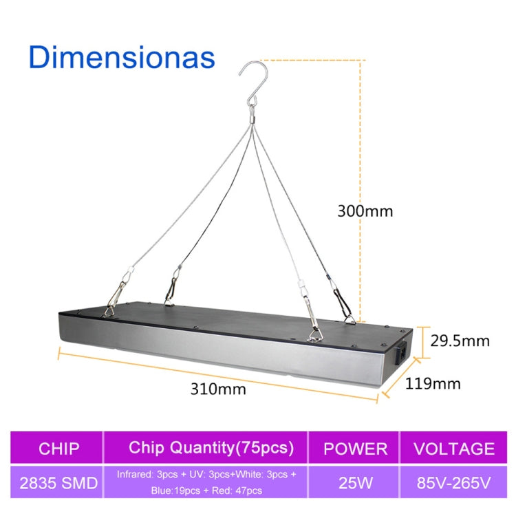 25W 75LEDs Full Spectrum Plant Lighting Fitolampy For Plants Flowers Seedling Cultivation Growing Lamps LED Grow Light  AC85-265V, US, EU