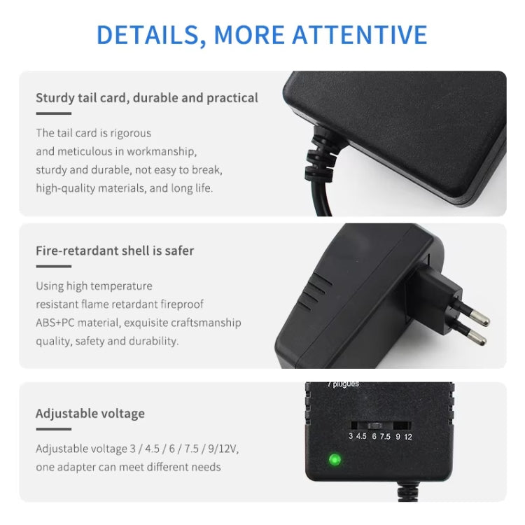 Voltage Adjustable universal power adapter 110 220V to 12V 3V 4.5V 6V 7.5V 9V AC DC adapter 3A Max 12 Volt power supply adaptor, US, EU