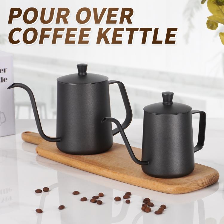 Swan-Necked Narrow-Mouth Stainless Steel Pour-Over Coffee Pot with Lid, 350ml, 600ml