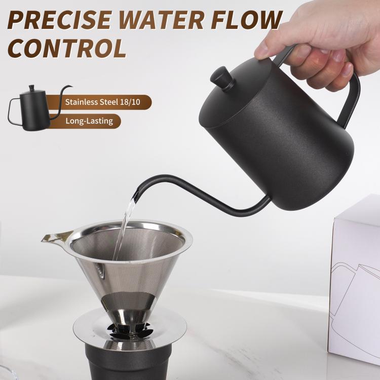 Swan-Necked Narrow-Mouth Stainless Steel Pour-Over Coffee Pot with Lid, 350ml, 600ml