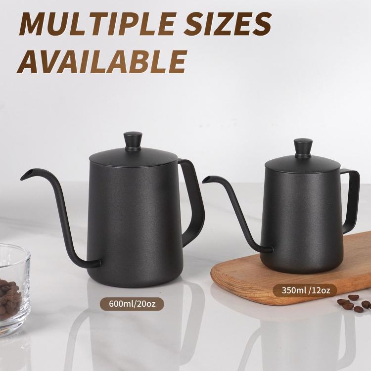 Swan-Necked Narrow-Mouth Stainless Steel Pour-Over Coffee Pot with Lid, 350ml, 600ml