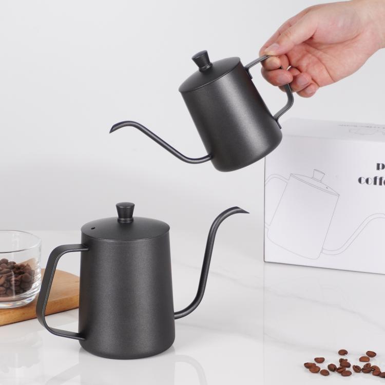 Swan-Necked Narrow-Mouth Stainless Steel Pour-Over Coffee Pot with Lid, 350ml, 600ml