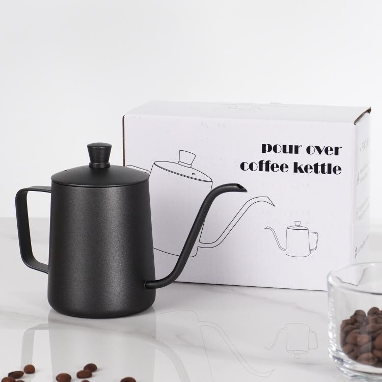 Swan-Necked Narrow-Mouth Stainless Steel Pour-Over Coffee Pot with Lid, 350ml, 600ml
