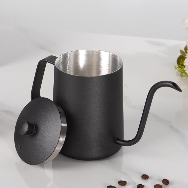 Swan-Necked Narrow-Mouth Stainless Steel Pour-Over Coffee Pot with Lid, 350ml, 600ml
