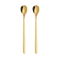 2 PCS Stainless Steel Spoon Creative Coffee Spoon Bar Ice Spoon Gold Plated Long Stirring Spoon, Round Spoon Gold