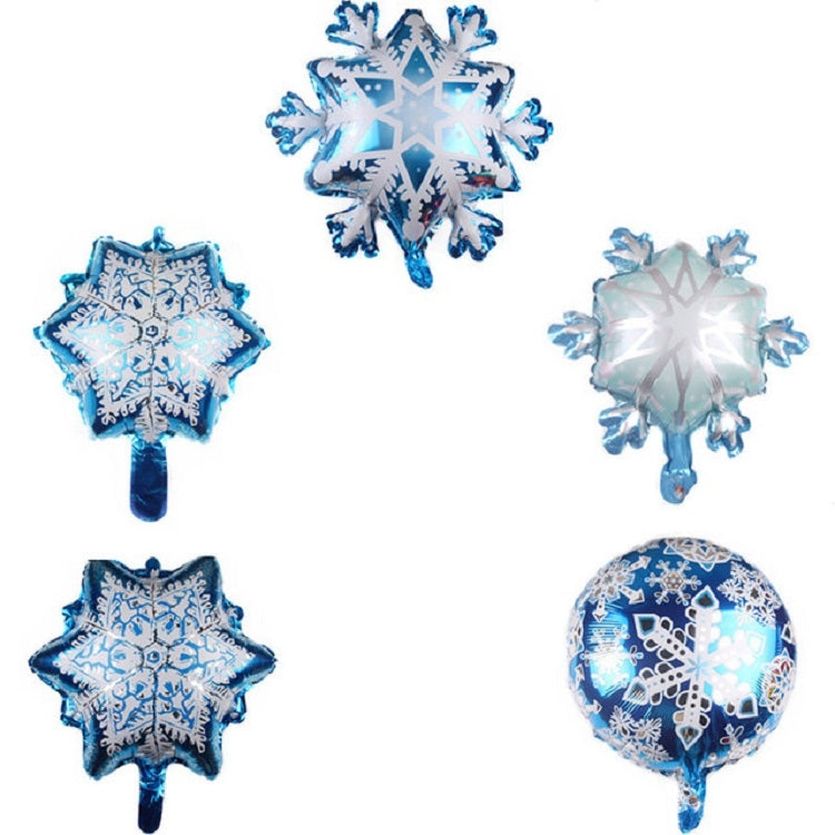 5 PCS Snowflake Shaped Holiday Decoration Aluminum Film Balloon, 32×36cm Mini Snowflake, 29×40cm Mini Snowflake, 45×45cm Snowflake, 73×73cm Large Snowflake