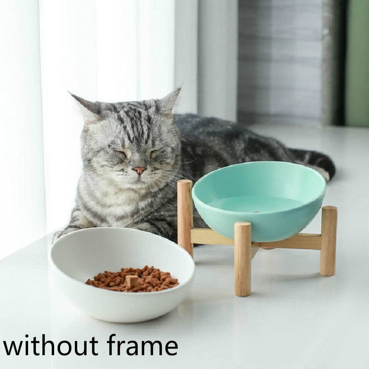 Cat Dog Food Bowl Pet Ceramic Bowl, 15cm/300ml Bowl, 15cm/300ml Bowl With Wooden Stand, 18cm/600ml Bowl, 18cm/600ml Bowl With Wooden Stand