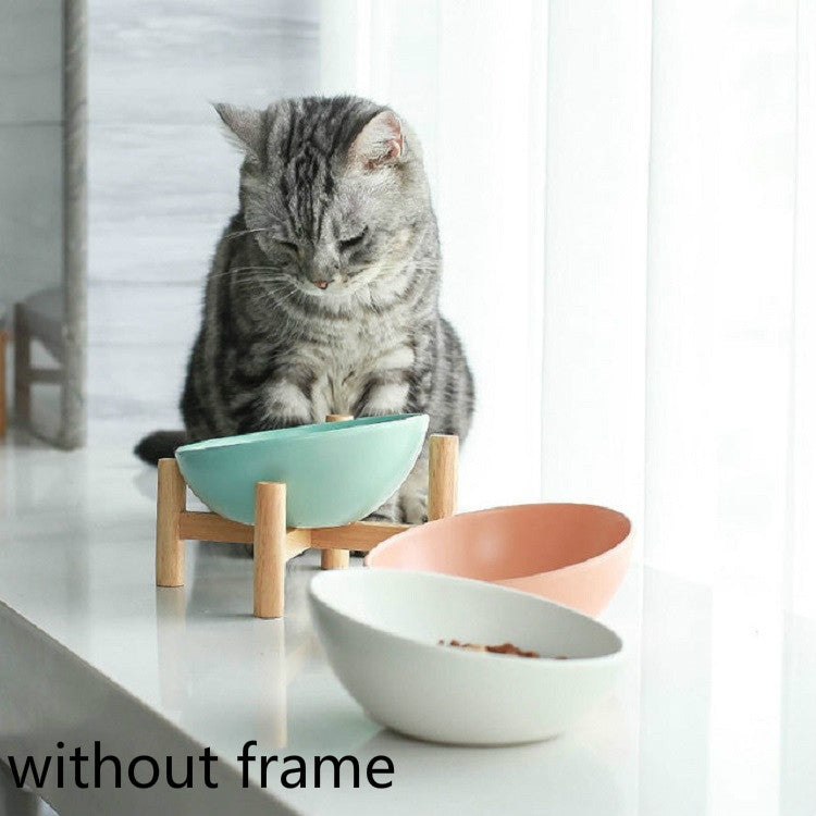 Cat Dog Food Bowl Pet Ceramic Bowl, 15cm/300ml Bowl, 15cm/300ml Bowl With Wooden Stand, 18cm/600ml Bowl, 18cm/600ml Bowl With Wooden Stand