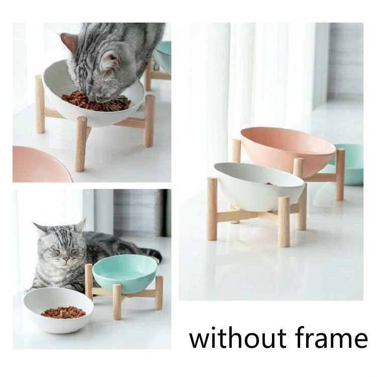 Cat Dog Food Bowl Pet Ceramic Bowl, 15cm/300ml Bowl, 15cm/300ml Bowl With Wooden Stand, 18cm/600ml Bowl, 18cm/600ml Bowl With Wooden Stand