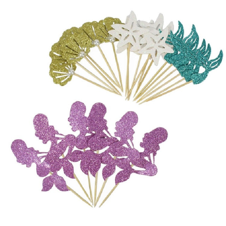 24 PCS / 1 Set Mermaid Princess Party Decorate Cupcakes Inserted Card, Cupcakes Inserted Card