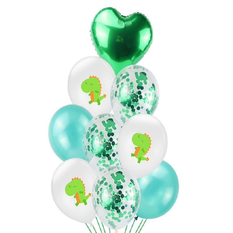 Birthday Party Dinosaur Latex Sequin Balloon Party Atmosphere Decoration Dinosaur Set, Dinosaur Green Sequins, Dinosaur Green Dots, Dinosaur Champagne Gold Glitter, Dinosaur Green Agate Balloons, Dinosaur White Dots, Sequin Bouquet Set                 ...