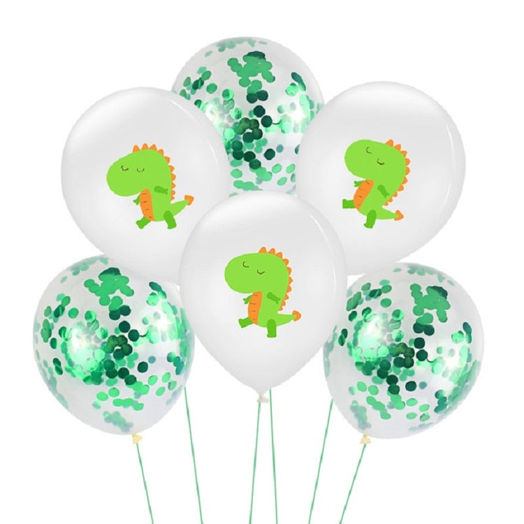 Birthday Party Dinosaur Latex Sequin Balloon Party Atmosphere Decoration Dinosaur Set, Dinosaur Green Sequins, Dinosaur Green Dots, Dinosaur Champagne Gold Glitter, Dinosaur Green Agate Balloons, Dinosaur White Dots, Sequin Bouquet Set                 ...