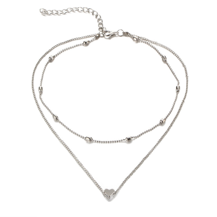 Jewelry Vintage Simple Copper Heart Multi - Layer Clavicle Necklace Wholesale Necklace, Silver, gold