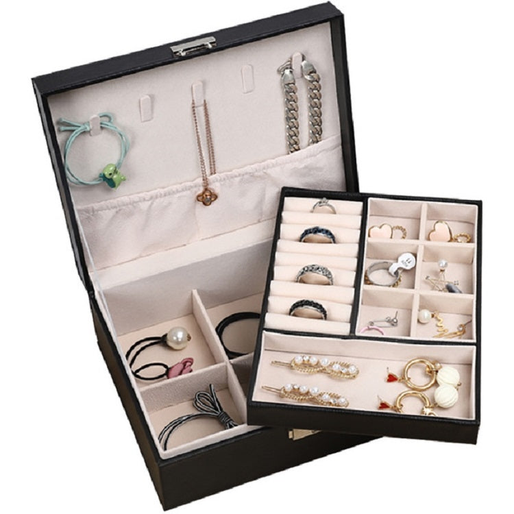 Portable Leather Jewelry Storage Box Necklace Ring Watch Storage Box, Single Layer, Double Layer