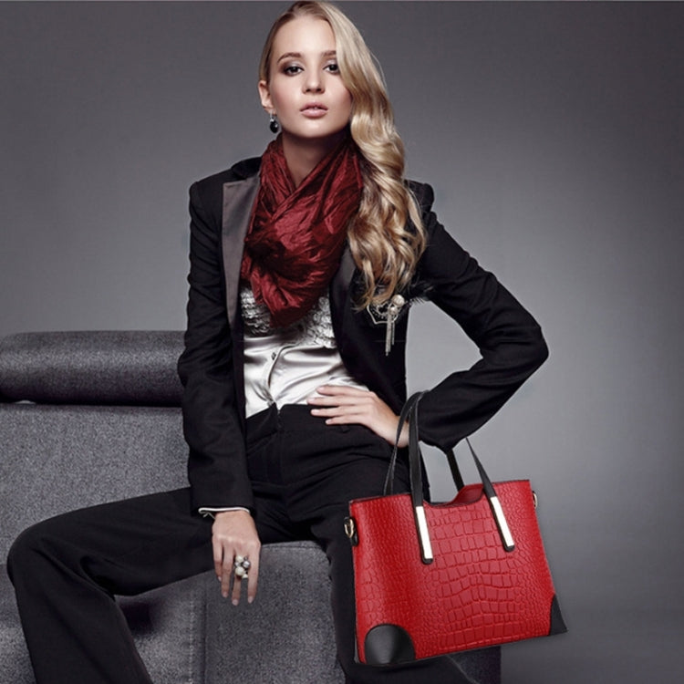 2 in 1 Vintage Messenger Bags Shoulder Handbag Women Crocodile Pattern Composite Bag Leather Wallet