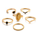 6 PCS Women Bohemian Simple Fashion Embossing Waterdrop With Diamond Rings Set Jewelry, Gold, Silver