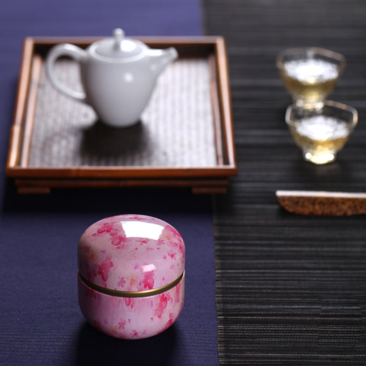HOOMIN Tea Box Tea Jar Storage Holder Tea Caddies Matcha Container Mini Coffee Powder Organizer Cans Multifunction Round Metal, Cherry color, Moshan blossom