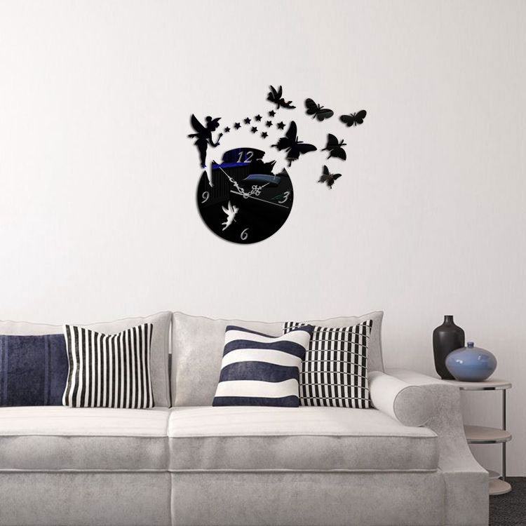 Butterfly Star 3D Acrylic Stereo Living Room Bedroom Decorating Mirror Wall Clock