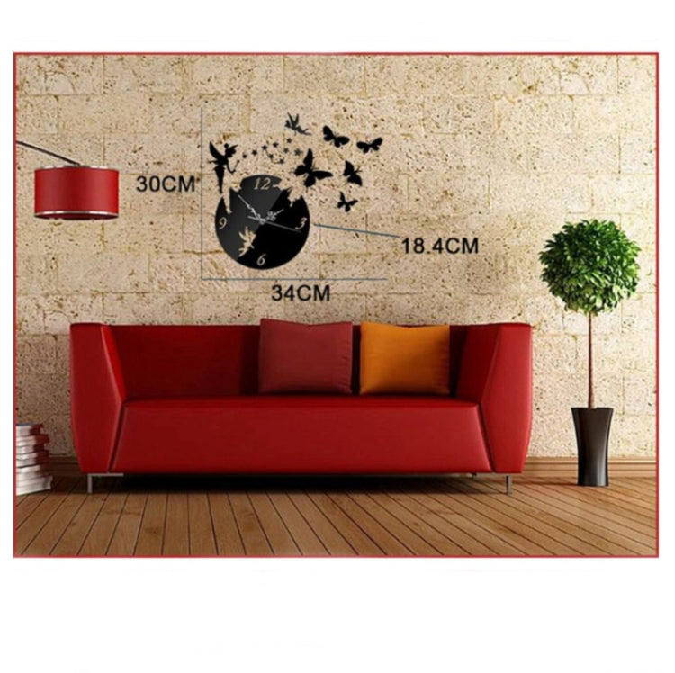 Butterfly Star 3D Acrylic Stereo Living Room Bedroom Decorating Mirror Wall Clock