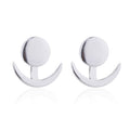 Trendy Crescent Moon Cute Ear Jackets Geometric Round Stud Earrings for Women, Silver