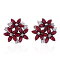 Fashion Zircon Rhinestone 3 Flower Stud Earrings for Women Jewelry, red, black