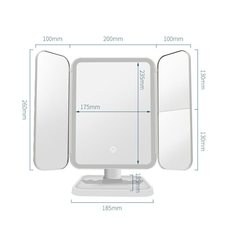 Simple & Stylish LED Three-Fold Square Makeup Mirror, Plug-in Monochrome Lamp, Charging Model Monochrome Lamp, Charging Model Three-color Light