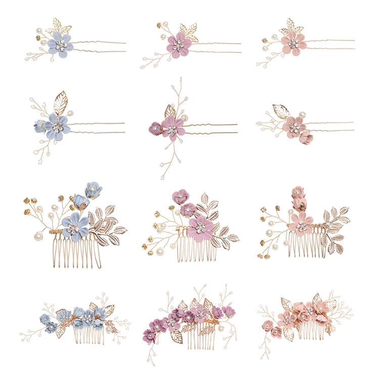 Fashion Flower Hair Combs Headdress Prom Bridal Wedding Hair Accessories Gold Leaves Hair Jewelry Hair Pins, Blue 1 flower, Blue 2 flower, Blue hair comb, Blue big size, Pink 1 flower, Pink 2 flower, Pink hair comb, Pink big zise, Purple 1 flower      ...
