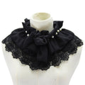 Women Beaded Chiffon Decorative Collar Flowers Folding Polo-neck Shawl Fake Collar