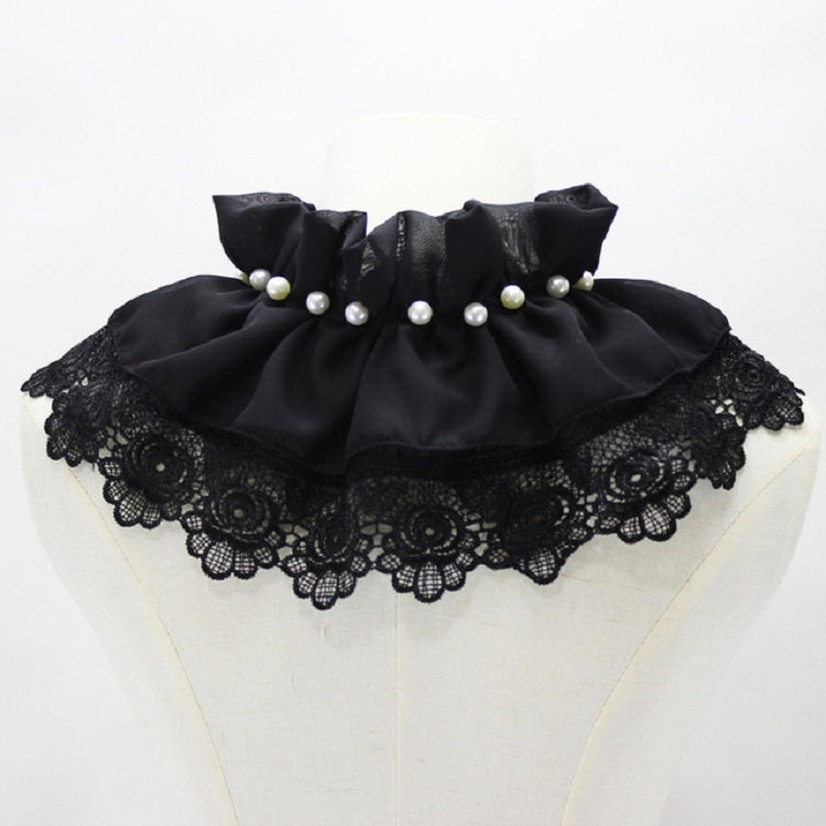 Women Beaded Chiffon Decorative Collar Flowers Folding Polo-neck Shawl Fake Collar