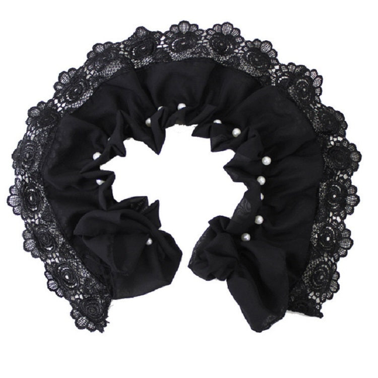 Women Beaded Chiffon Decorative Collar Flowers Folding Polo-neck Shawl Fake Collar