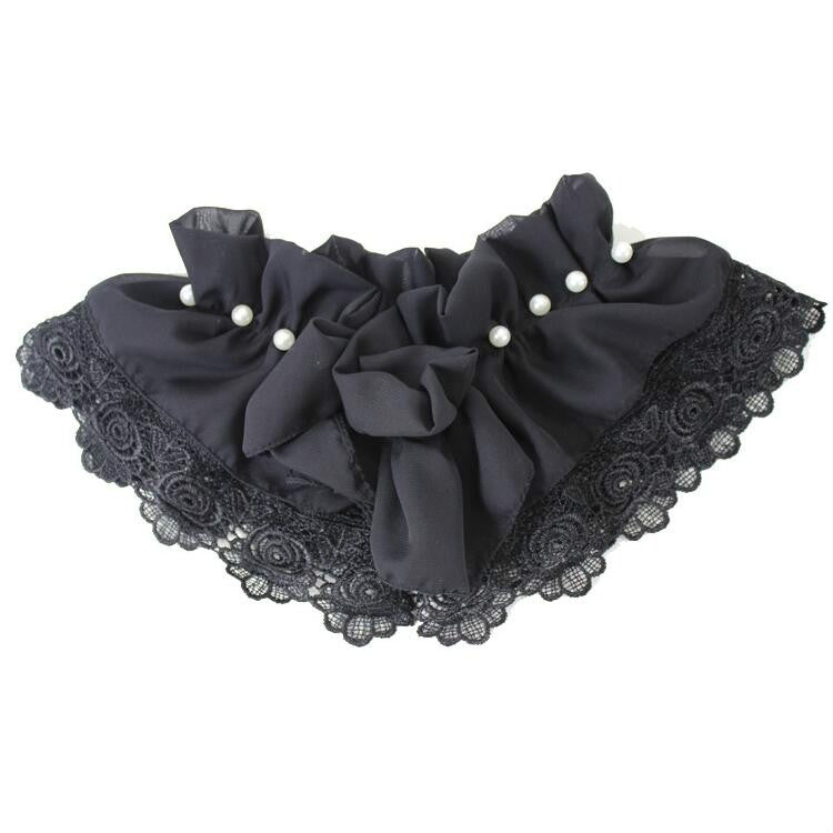 Women Beaded Chiffon Decorative Collar Flowers Folding Polo-neck Shawl Fake Collar