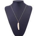 Vintage Long Necklace Jewelry Simple Feather Pendant Necklaces, Gold, Silver