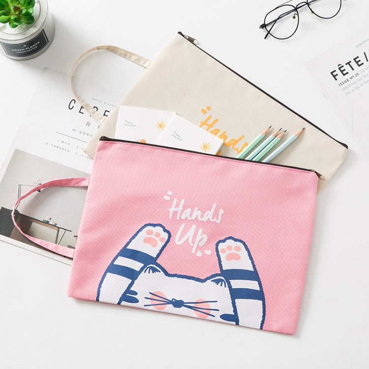 Cute Small Fresh Cartoon Cat A4 File Bag School Office Supplies Canvas Storage Bag